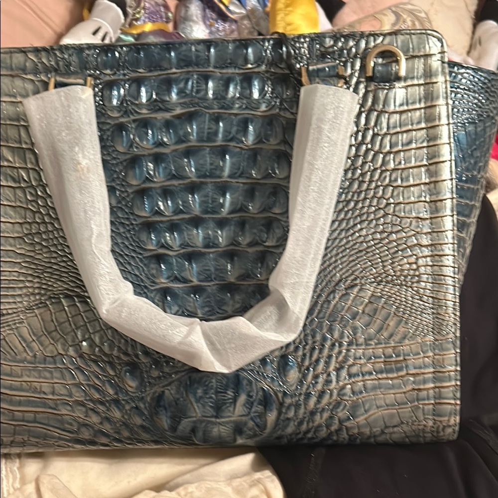 Brahmin Blue Crocodile-Embossed Tote